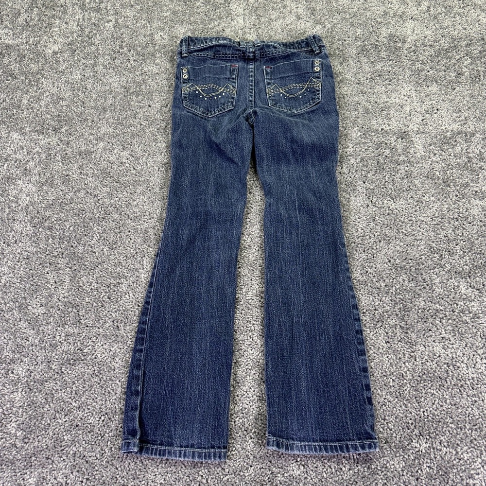 Mossimo Supply Co Jeans Girls 8 Blue Bootcut Denim Adjustable Waist Embroidered